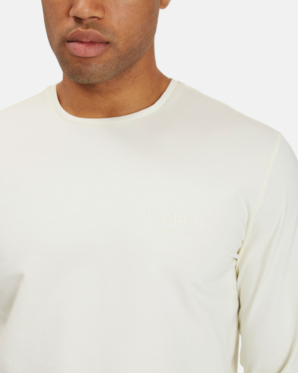 T-shirt uomo ecru  a maniche lunghe con logo heritage 3D sul retro - Iceberg - Official Website