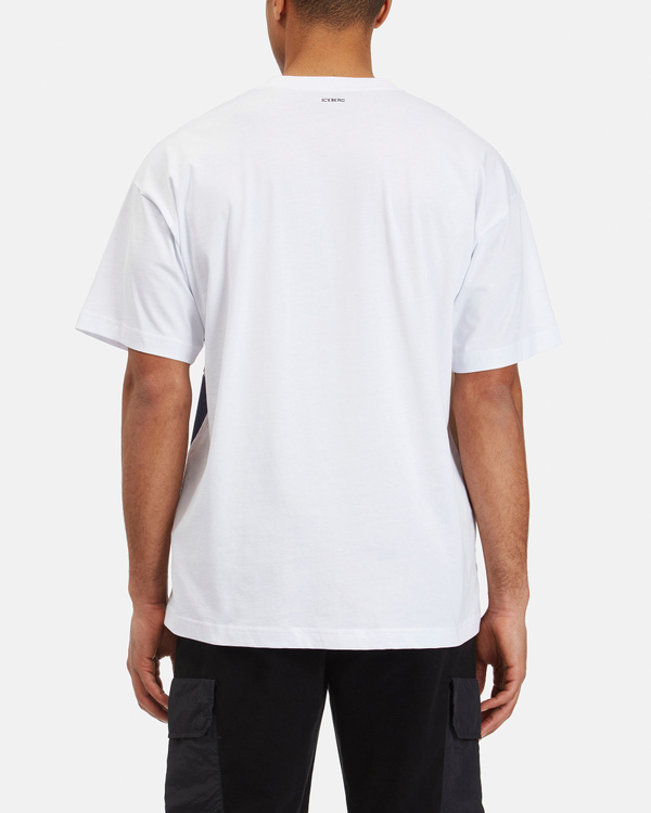 T-shirt uomo bianco ottico in cotone con maxi grafica Snoopy e dettagli floccati - Iceberg - Official Website