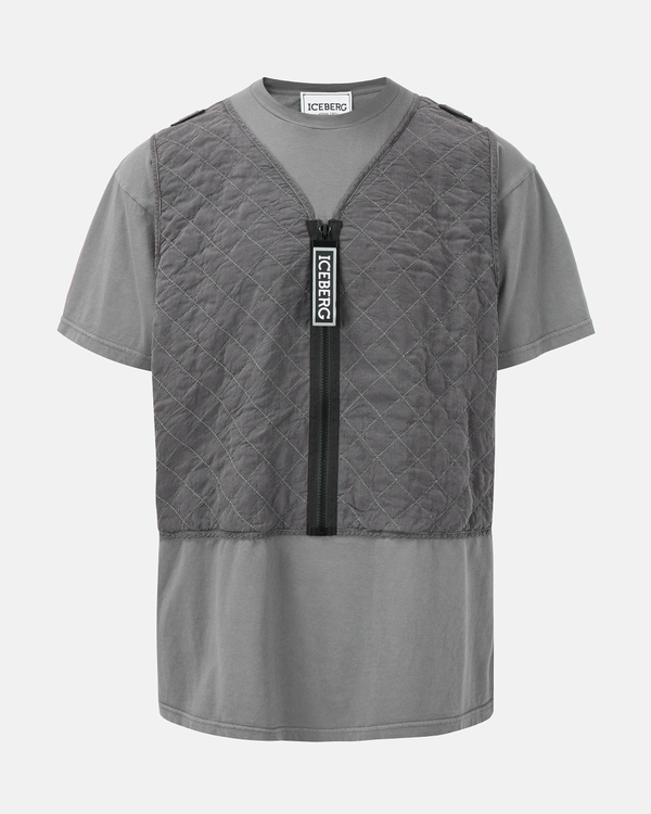 T-shirt uomo grigia con gilet applicato e logo gommato - Iceberg - Official Website
