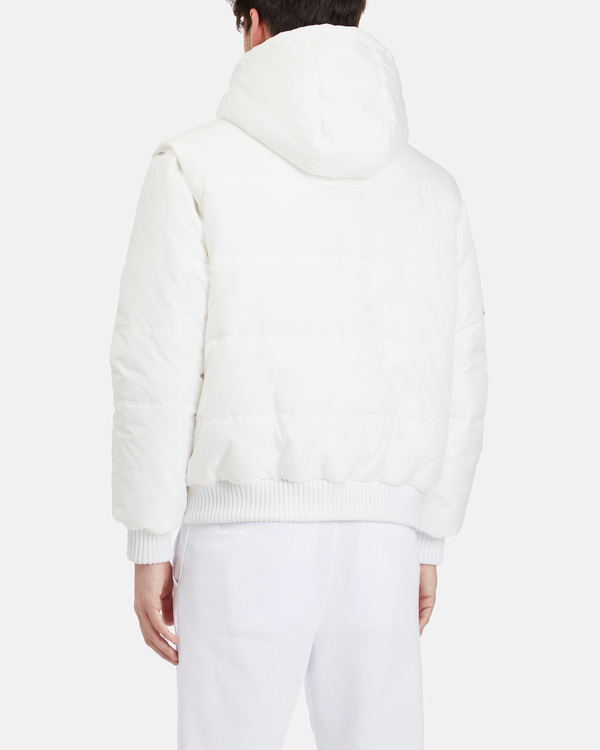 Giubbotto uomo bianco latte in nylon imbottito con cappuccio, pattern a trecce e intarsio reflex - Iceberg - Official Website