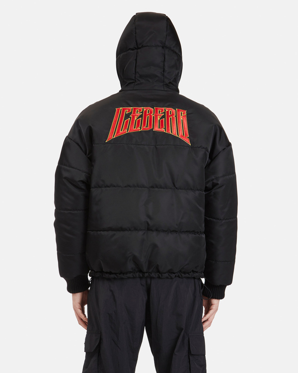 Men's black hooded padded jacket with contrasting logo - Iceberg - Official Website