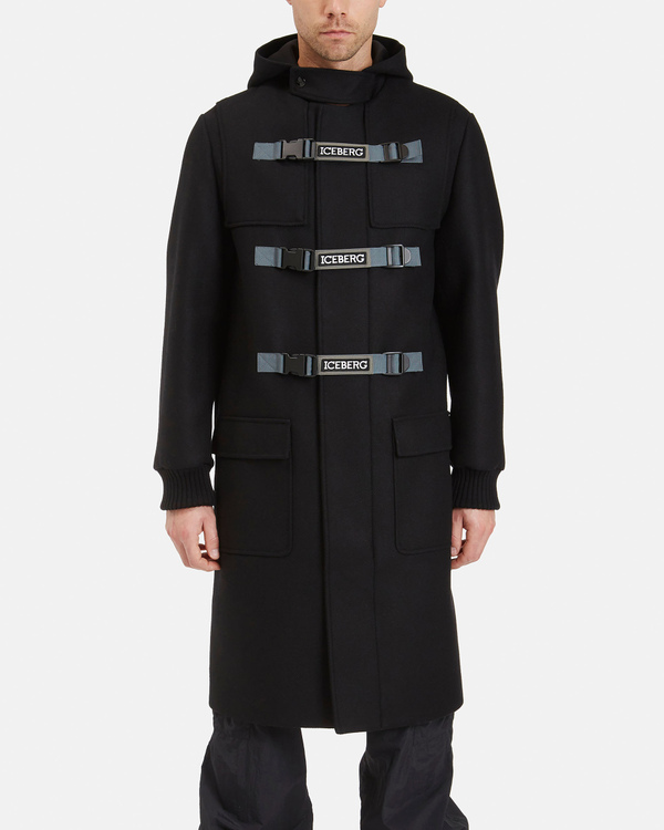 Montgomery uomo nero in misto lana con polsi in maglia e fibbie regolatrici logate - Iceberg - Official Website