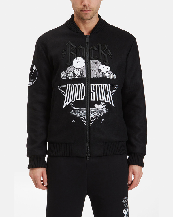 Men's black bomber jacket with Iceberg Rock Peanuts graphics - Iceberg - Official Website
