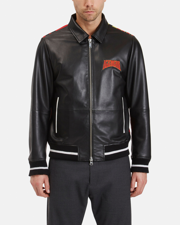 Men's black leather bomber jacket with contrasting logo - Iceberg - Official Website