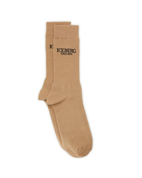 Men's camel stretch cotton socks with contrasting logo - Iceberg - Official Website