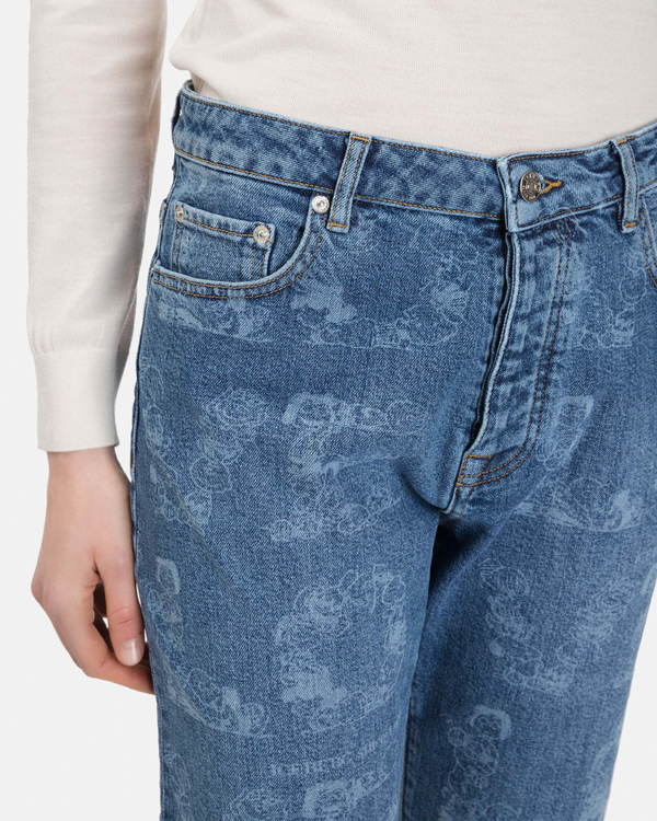 Jeans boyfriend donna blu stone washed con grafica laserata Love Peanuts tono su tono - Iceberg - Official Website