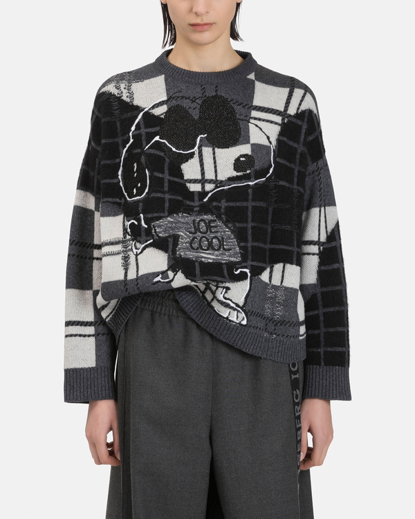 Pullover girocollo donna grigio scuro in misto lana e mohair con grafica Snoopy - Iceberg - Official Website