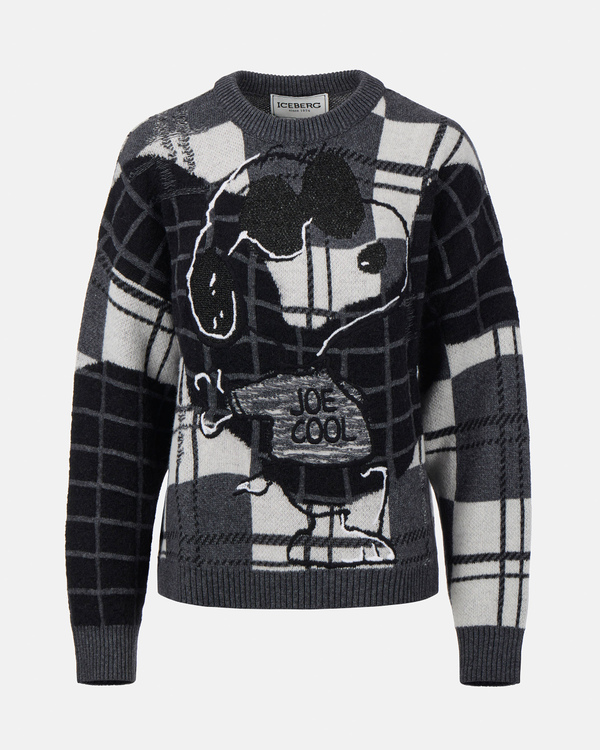 Pullover girocollo donna grigio scuro in misto lana e mohair con grafica Snoopy - Iceberg - Official Website