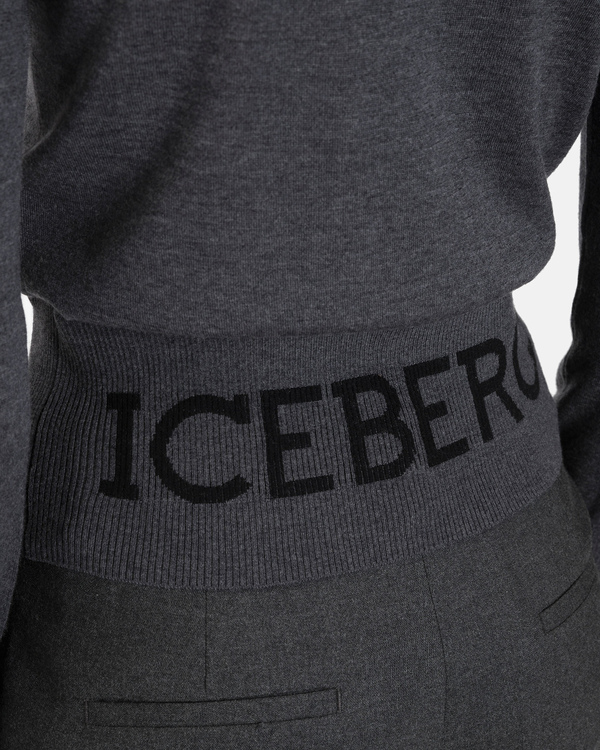 Lupetto donna grigio melange in lana con alta costa logata tono su tono - Iceberg - Official Website