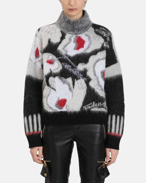 Women's oversized black turtleneck sweater with large flower pattern - Iceberg - Official Website