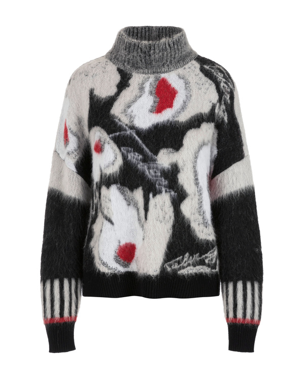 Women's oversized black turtleneck sweater with large flower pattern - Iceberg - Official Website