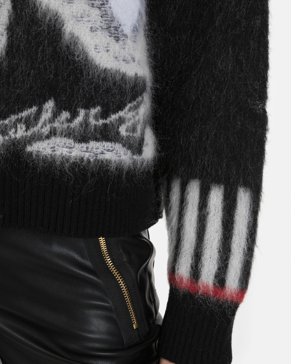 Pullover donna nero con collo alto ampio e pattern floreale astratto - Iceberg - Official Website