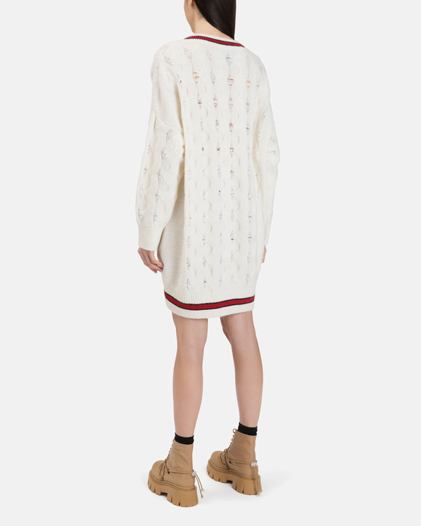 Mini abito donna color panna con scollo a V, pattern a trecce, righe a contrasto e bottoni dorati - Iceberg - Official Website