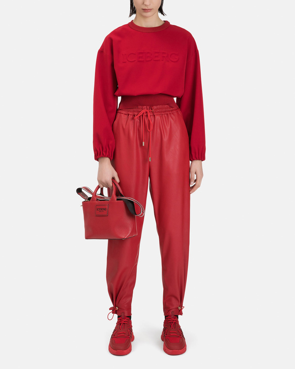 Pantaloni sportivi donna rosso scuro in ecopelle con coulisse tecnica e arriccio paperbag - Iceberg - Official Website