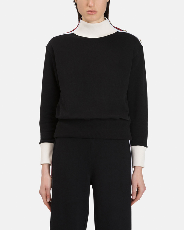 Women's black cotton turtleneck with contrasting white neck and cuffs - Iceberg - Official Website