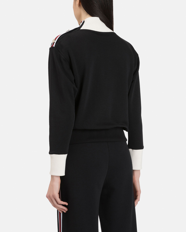 Women's black cotton turtleneck with contrasting white neck and cuffs - Iceberg - Official Website