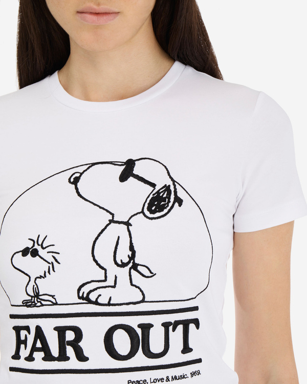 Women's optical white cotton stretch t-shirt with SNOOPY FAR OUT embroidery - Iceberg - Official Website