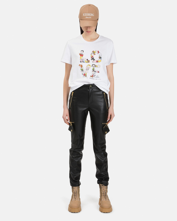 Women's regular fit white T-shirt with Snoopy graphics - Iceberg - Official Website