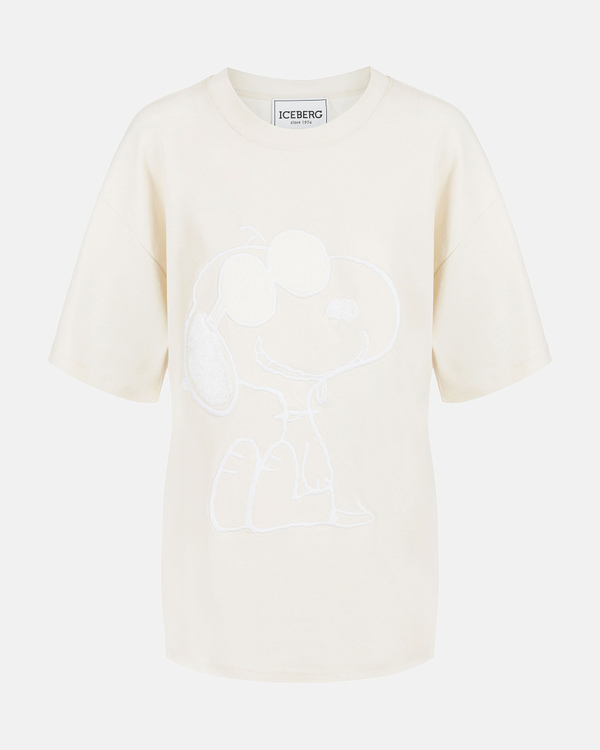 T-shirt donna color cipria in cotone con grafica Snoopy tono su tono e logo sul retro - Iceberg - Official Website