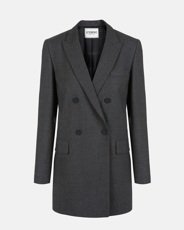 Women's grey wool flannel double breast jacket - Iceberg - Official Website
