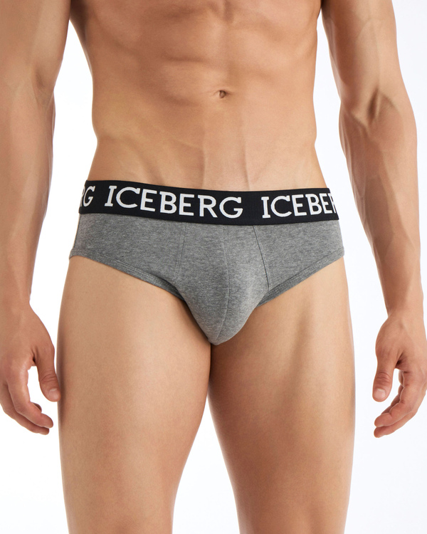 Dark grey melange cotton briefs with logo - Iceberg - Official Website