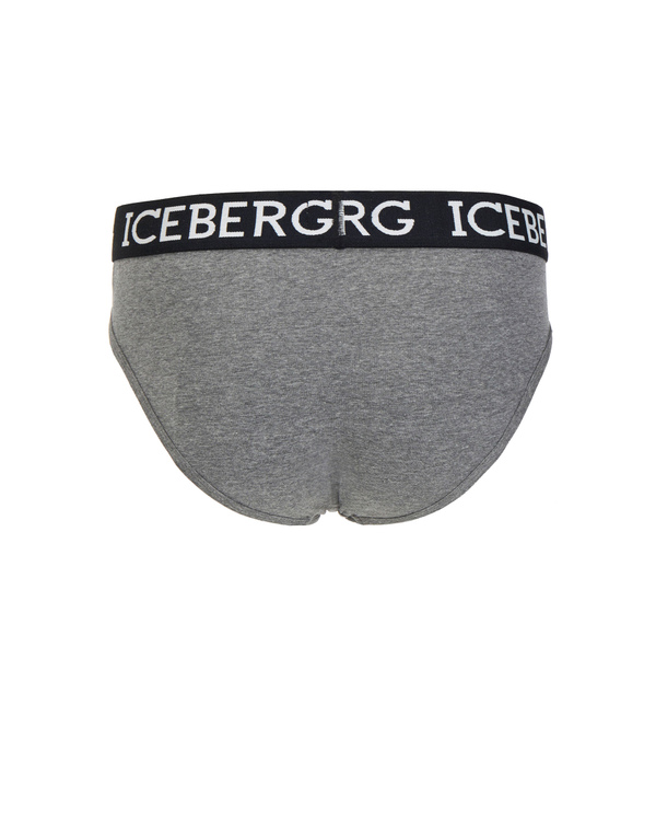 Dark grey melange cotton briefs with logo - Iceberg - Official Website