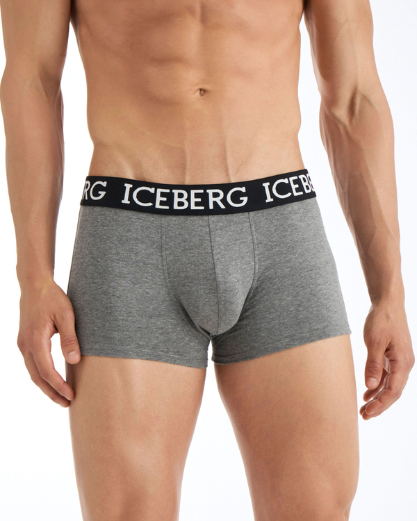 Dark grey melange cotton boxers with logo - Iceberg - Official Website