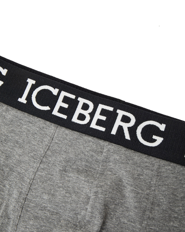 Dark grey melange cotton boxers with logo - Iceberg - Official Website
