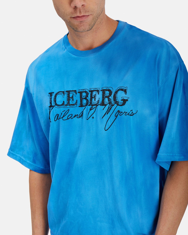 Men's blue KAILAND O. MORRIS boxy T-shirt with embroidered logo - Iceberg - Official Website