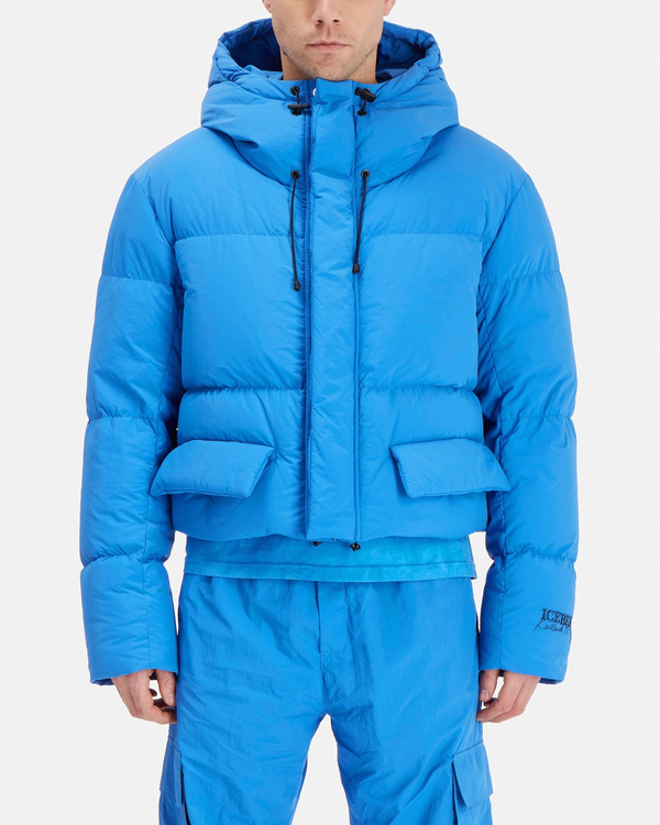 Men's blue KAILAND O. MORRIS boxy down jacket with embroidered logo - Iceberg - Official Website