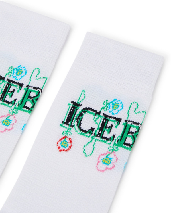 Calzini uomo in cotone bianco ottico con logo blurry flowers - Iceberg - Official Website