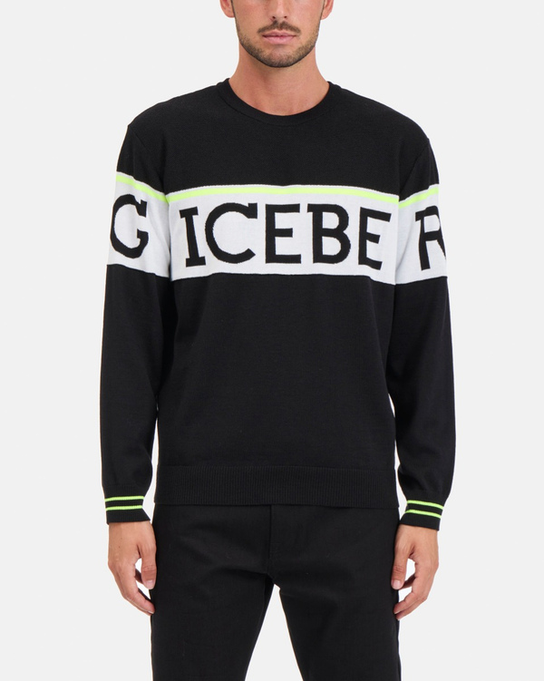 Round-neck merino wool jumper with embroidered Iceberg lettering on the front and back - Iceberg - Official Website