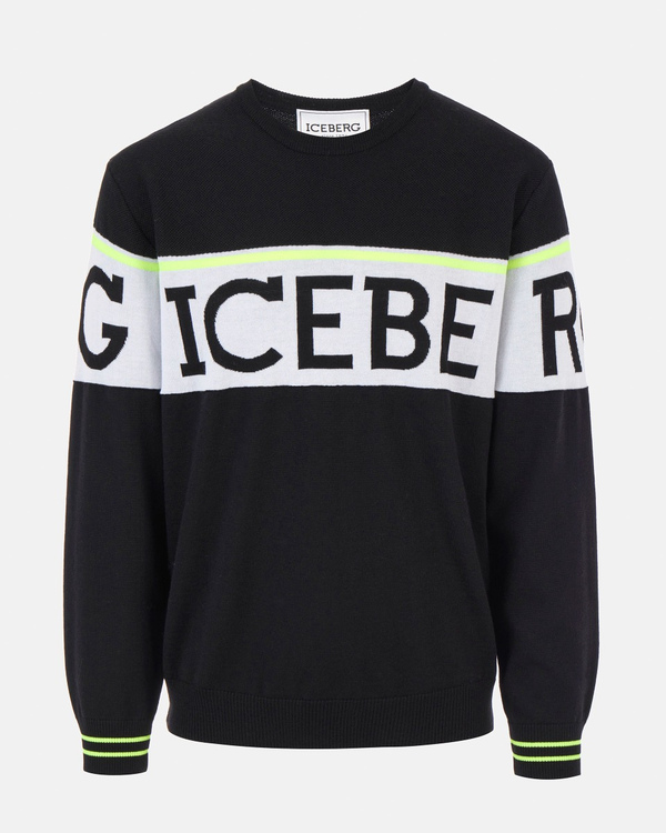 Round-neck merino wool jumper with embroidered Iceberg lettering on the front and back - Iceberg - Official Website