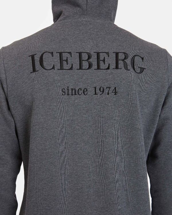 Felpa con cappuccio uomo grigio melange con logo heritage ricamato sul retro - Iceberg - Official Website