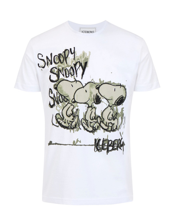 T-shirt bianco ottico uomo con grafica "Snoopy " stampata sul davanti - Iceberg - Official Website