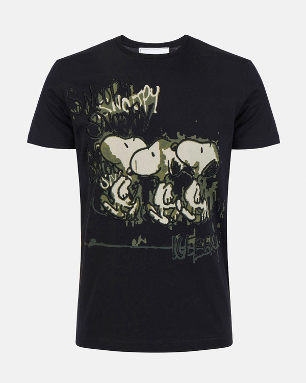T-shirt uomo nera con grafica "Snoopy " stampata sul davanti - Iceberg - Official Website