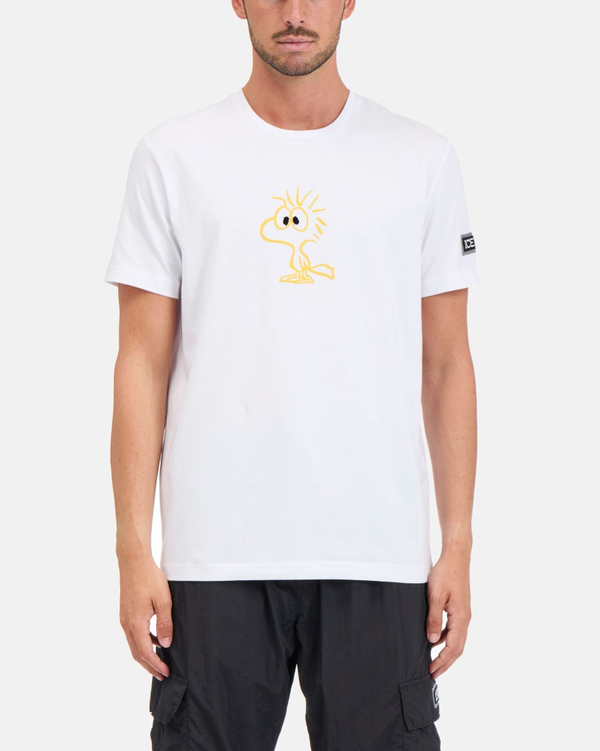 T-shirt uomo in cotone stretch bianco ottico con stampa "Woodstock" e logo - Iceberg - Official Website