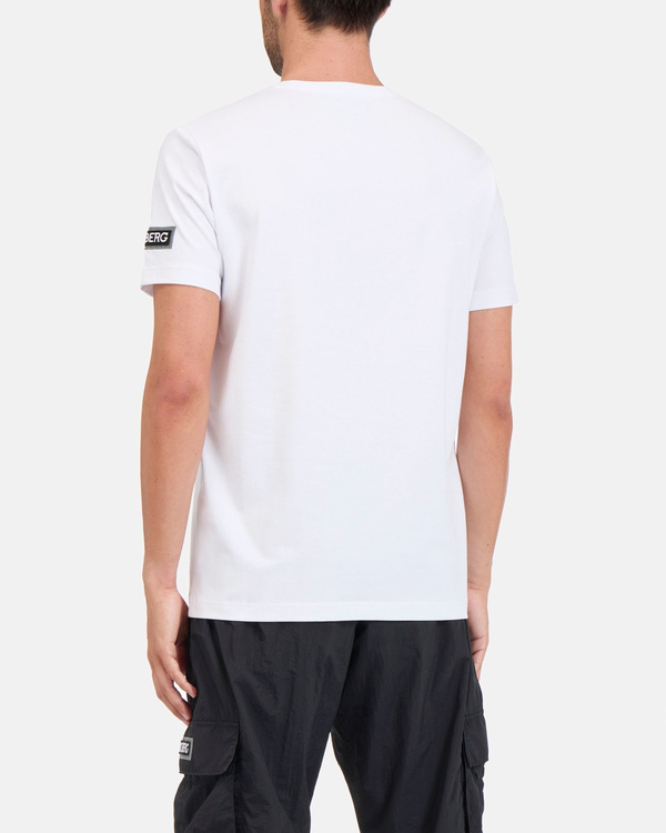 Men's white stretch cotton T-shirt with "Woodstock" print and logo - Iceberg - Official Website
