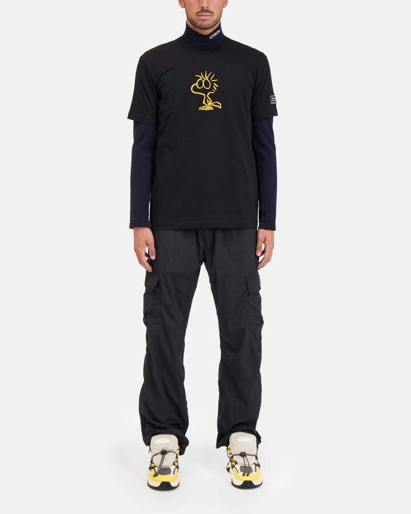 T-shirt uomo in cotone stretch nera con stampa "Woodstock" e logo - Iceberg - Official Website