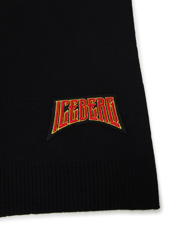 Men's black wool scarf with contrasting logo - Iceberg - Official Website