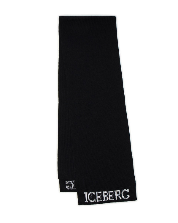 Men's black wool scarf with contrasting logo - Iceberg - Official Website