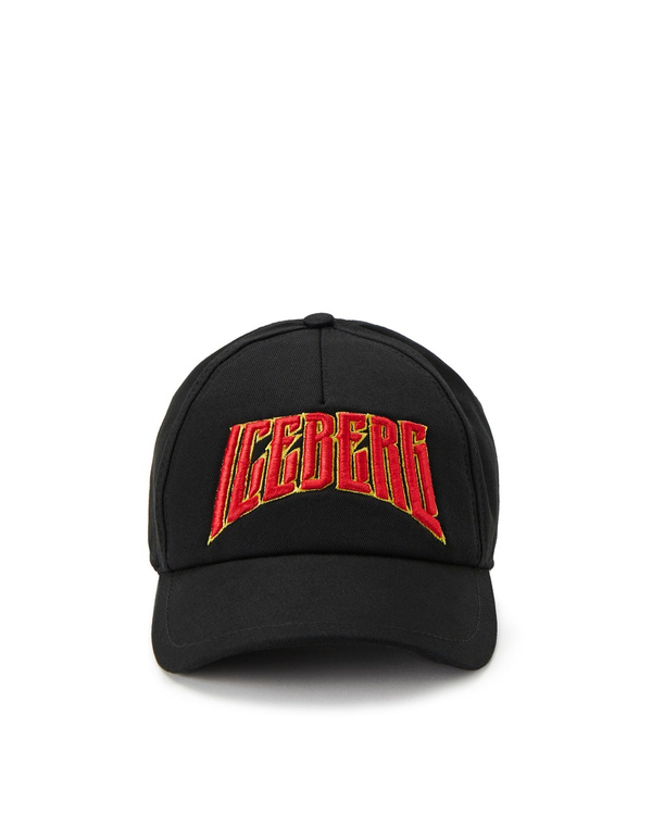 Men's black adjustable baseball cap with contrasting logo - Iceberg - Official Website