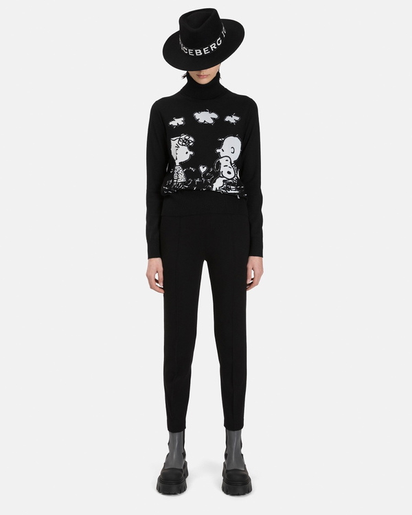 Women's black merino wool turtleneck with contrasting Peanuts graphic - Iceberg - Official Website