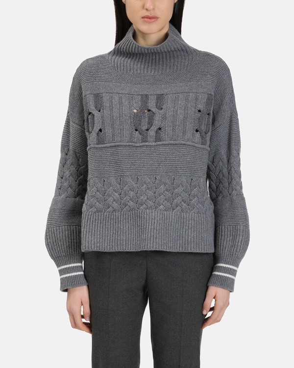 Women's grey relaxed fit sweater in a mix of stitches - Iceberg - Official Website