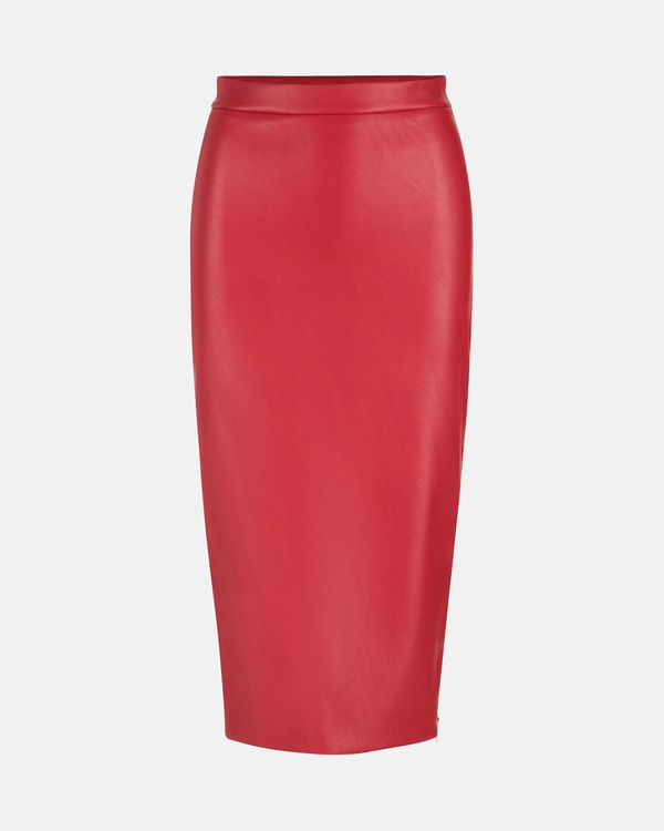 Pencil skirt donna rosso scuro in ecopelle con spacco laterale, zip dorata e logo sul retro - Iceberg - Official Website