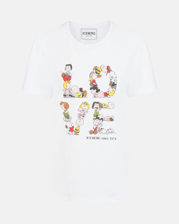 Women's regular fit white T-shirt with Snoopy graphics - Iceberg - Official Website
