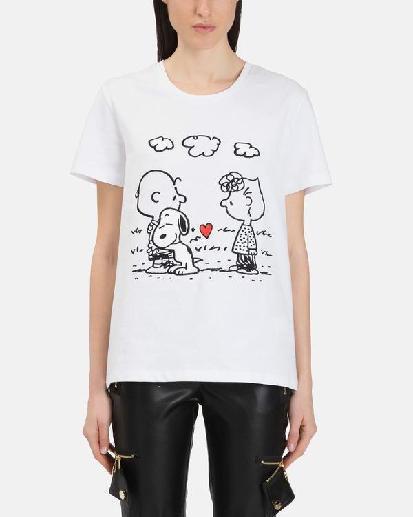 Women's white cotton T-shirt with embroidered Snoopy graphic - Iceberg - Official Website