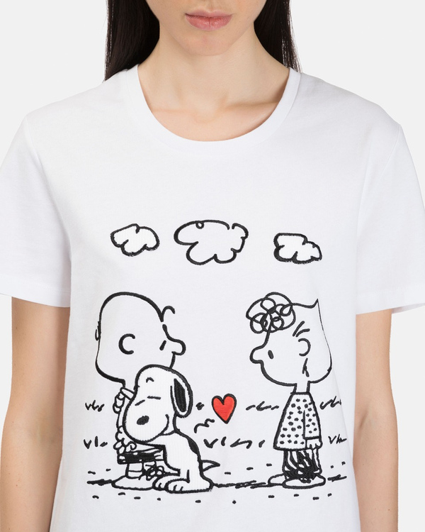 Women's white cotton T-shirt with embroidered Snoopy graphic - Iceberg - Official Website