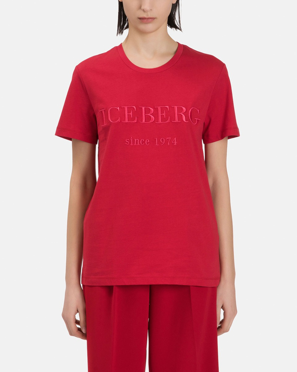 T-shirt donna bordeaux in cotone con logo heritage ricamato tono su tono - Iceberg - Official Website