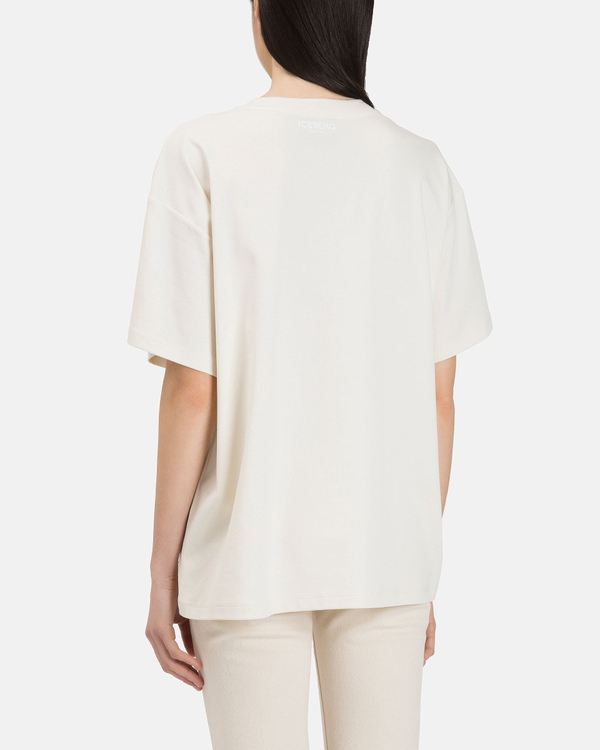 T-shirt donna color cipria in cotone con grafica Snoopy tono su tono e logo sul retro - Iceberg - Official Website
